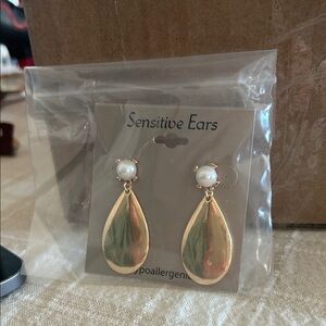 Gold and Pearl Drop Earrings for Sensitive Ears